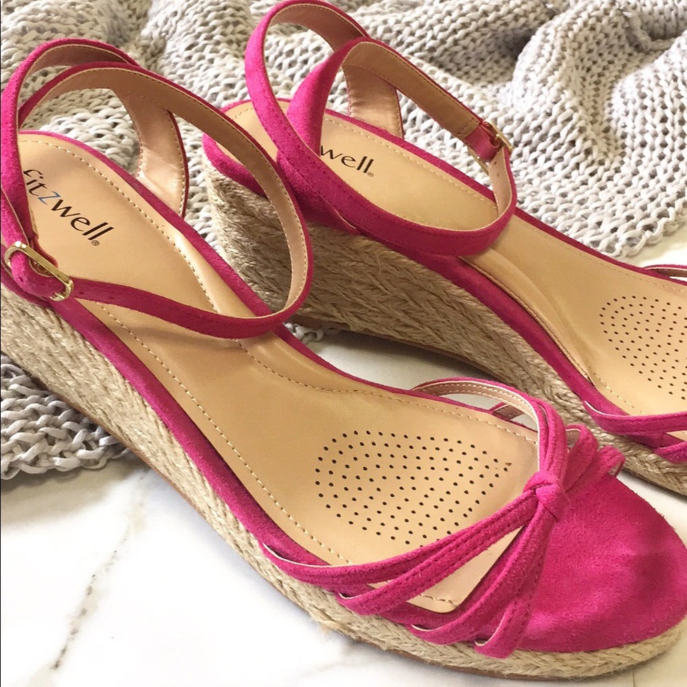 fitzwell Pink Suede Espadrille Wedge Sandals